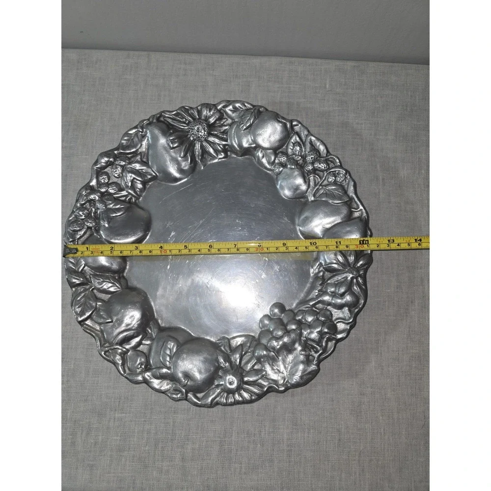 Vintage Pewtarex Fruit And Floral Heavy Serving Display Tray 12.5 Inch York PA